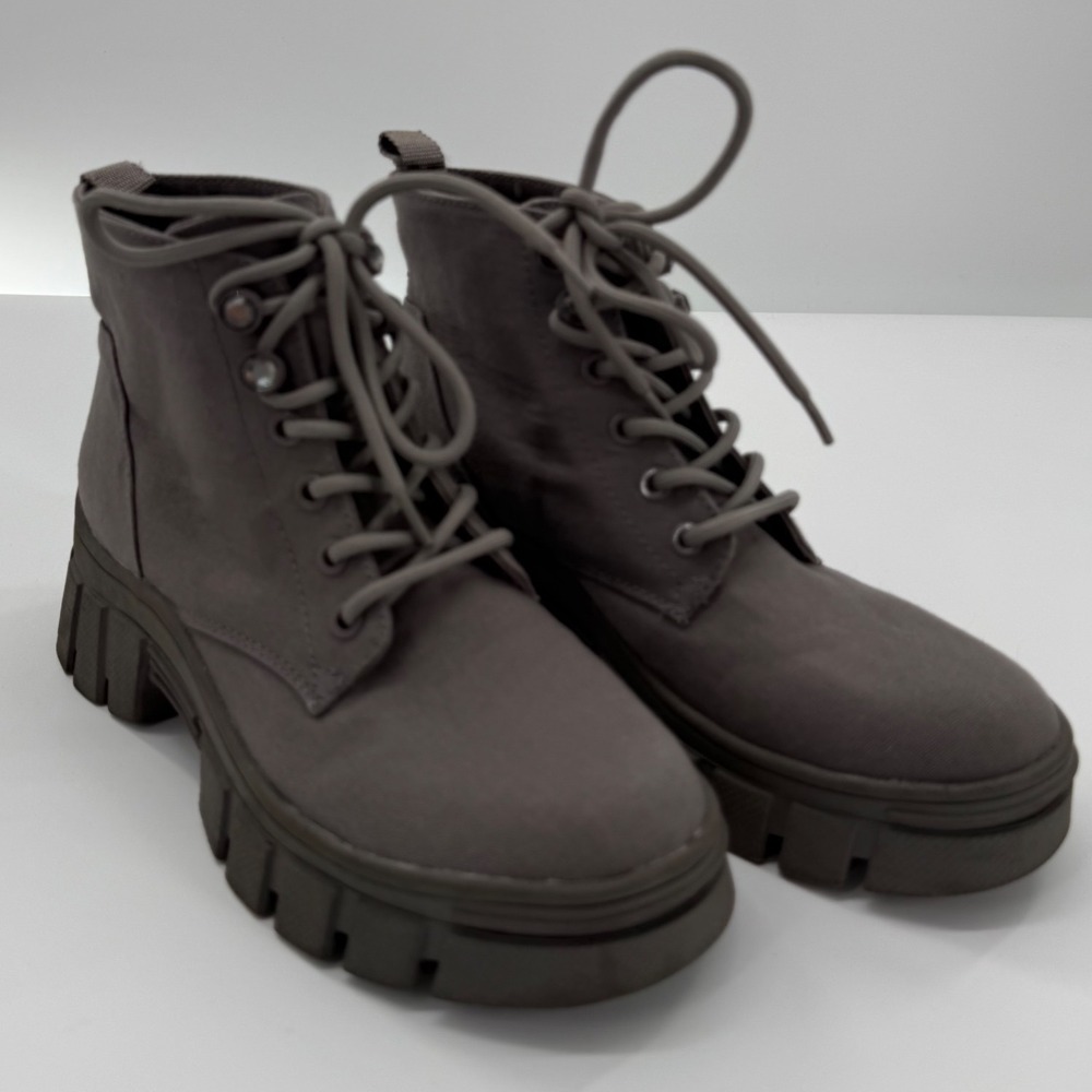 Guess Combat Boots Canvas Lug Sole Lace Up Platform Grunge Moto Biker Edgy